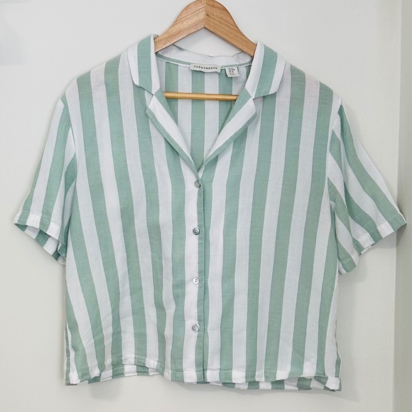 Paraphrase Women’s Short Sleeve Button Up Size M Cotton White and Mint Green - Picture 1 of 7